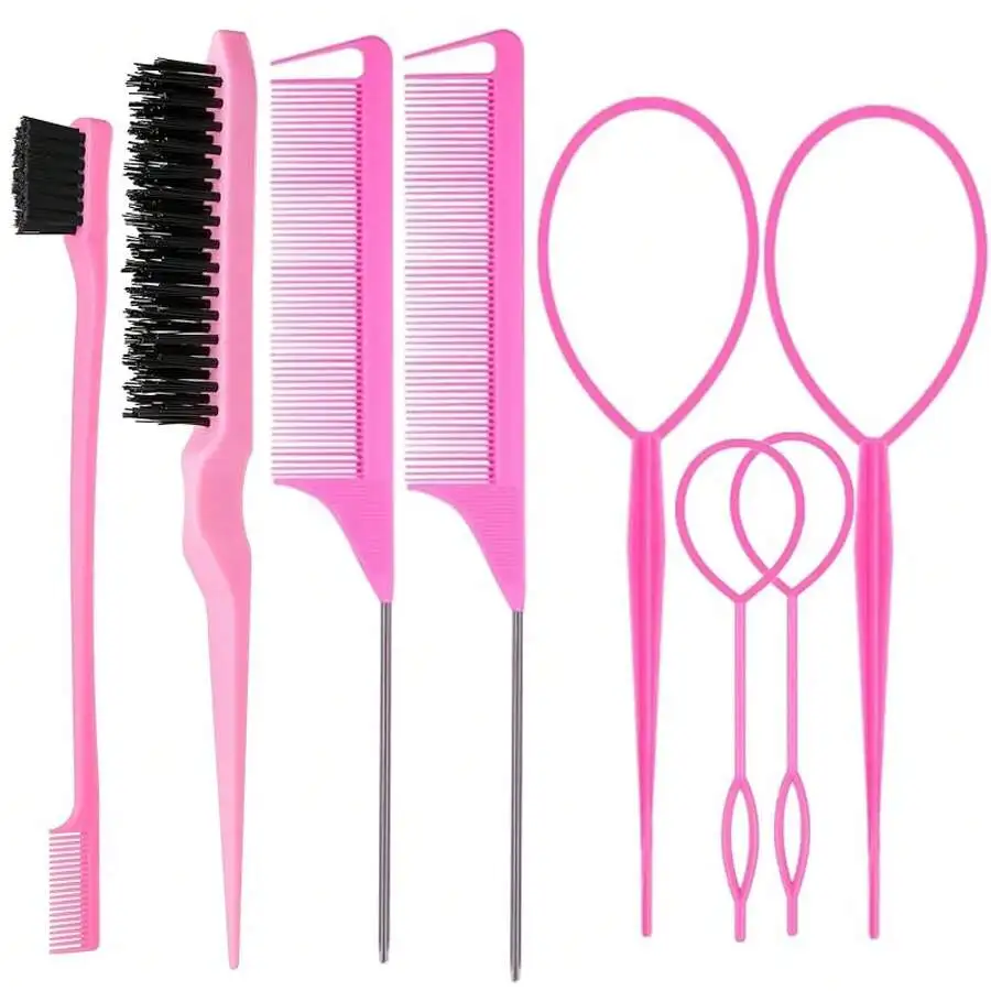 8Pcs Pink Hair Styling Set Wit - مراجعة Brush Bristle Set وسعره